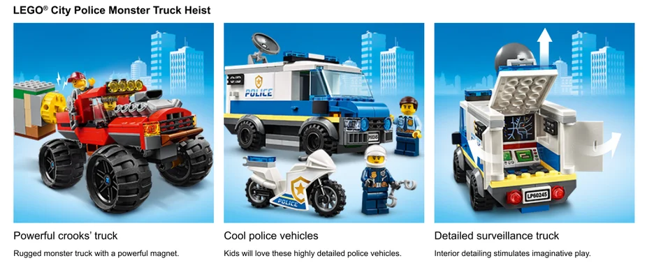 Action-Aufnahmen des Polizei-Monster-Truck-Sets