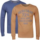 Brave Soul Men's Sebubla 2-Pack Crew Neck Sweat Jumpers-Mustard / Denim Marl - S - Mustard/Denim Marl Bild 1