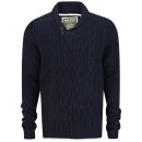 Soul Star Men's Hamper Cable Shawl Neck Jumper - Navy - S - Blau Bild 1