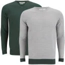 Brave Soul Herren Block Hem 2er-Pack Gestrickt Pullovers - Mid Grau Marl/Grün - S - Mid Grey Marl/Bottle Green Bild 1