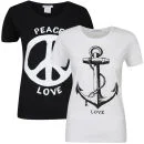 Taylor Women's 2-Pack Peace And Anchor Graphic T-Shirts - Black & White - S - Black/White Bild 1