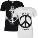 Taylor Women's 2-Pack Peace And Anchor Graphic T-Shirts - White & Black - S - White/Black Bild 1
