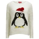 Love Knitwear Women's Cute Penguin Christmas Jumper - White - UK 10 - Weiß Bild 1