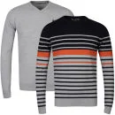 Brave Soul Men's Alexander 2-Pack Knitwear - Grey Marl & Navy - S - Grey Marl/Navy/Orange Stripe & Grey Marl Solid Bild 1
