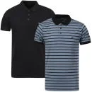 Brave Soul Men's 2 Pack Mauretania Polo Shirts - Sky Marl/Navy Stripe & Navy - S - Sky Marl/Navy Bild 1