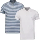 Brave Soul Men's 2 Pack Deck Polo Shirts - Sky Marl/White Stripe & White - S - Sky Marl/White Bild 1