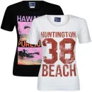 Pure Juice Women's 2 Pack Hawaiian & Huntingdon Beach Graphic T-Shirt - Black/White - S - Black/White Bild 1