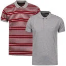 Brave Soul Men's 2 Pack Olympic Polo Shirts - Grey Marl/Burg Stripe & Grey Marl - S - Grey Marl/Burgundy Bild 1
