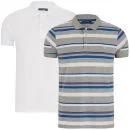 Brave Soul Men's 2-Pack Aquitania Polo Shirts - Multi Stripe/White - S - Cobalt Blue/Burgundy/White Bild 1