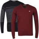Brave Soul Men's Simon 2-Pack Knitwear - Navy & Claret - S - Navy/Ecru/Claret Stripe & Claret Solid Bild 1