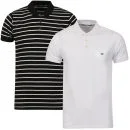 Brave Soul Men's Titanic-2 Pack Polo Shirts - White/Black Stripe & White - S - White/Black Bild 1