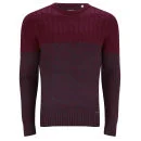 Brave Soul Men's Roman Cable Texture Knitted Jumper - Bordeaux/Navy - S - Bordeaux/Navy Bild 1