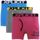 Xplicit Men's It's All His Fault 3-Pack Boxers - Blue/Grey/Pink - S - Blue/Grey/Pink Bild 1