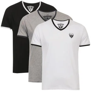 Ringspun Men's 3-Pack Silva Short Sleeve V-Neck T-Shirt - Black/White/Grey Marl - S - Schwarz/Weiß/Grau meliert Bild 1