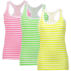 Brave Soul Women's 3-Pack Muscle Back Vest with Neon Stripes - Pink/Green/Yellow - S - Bunt Bild 1