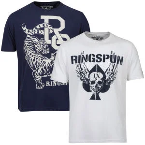 Ringspun Men's Graphic Printed T-Shirt Two pack Navy/White Westate - S - Marineblau Bild 1