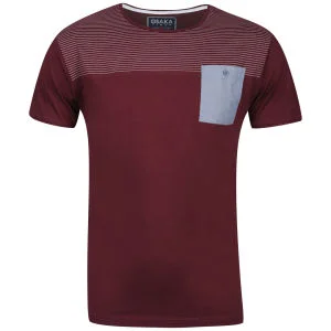 Osaka Herren Gestreift T-Shirt - Burgunderrot/Sky - S Bild 1