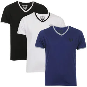 Ringspun Men's 3-Pack Silva Short Sleeve V-Neck T-Shirt - Blue Marl/White/Black - S - Blue Marl/White/Black Bild 1