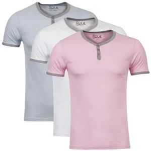 55 Soul Herren 3er-Pack Blade T-Shirts - Weiss/Pink/Blau - S - Bunt Bild 1