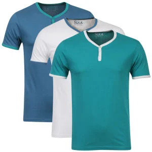 55 Soul Men's 3 Pack Blade T-Shirts - Green/White/Blue - S - Bunt Bild 1
