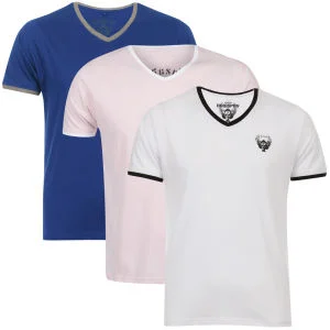 Ringspun Men's 3-Pack Silva Short Sleeve V-Neck T-Shirt - Blue/White/Pink - S - Blue/White/Pink Bild 1