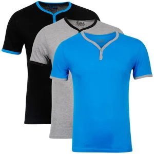 55 Soul Men's 3-Pack Blade T-Shirts - Blue/GreyMarl/Black - S - Bunt Bild 1