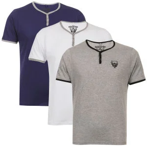 Ringspun Men's 3-Pack Blade Grandad T-Shirts - Grey Marl/White/Navy - S - Grey Marl/White/Navy Bild 1