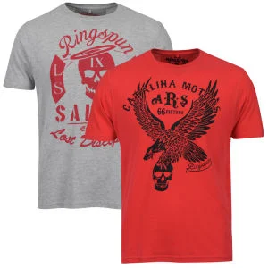 Ringspun Men's Graphic Printed T-Shirt Two pack Grey Marl/Red Saints - S - Rot Bild 1
