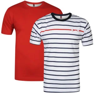 Slazenger Men's 2 Pack T-Shirts - Red/White/Navy - S - Red/white/navy Bild 1