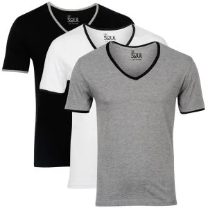 55 Soul Herren 3er-Pack V-Neck T-Shirt - Schwarz/Weiss/Grau - S - Bunt Bild 1
