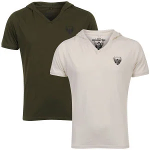 Ringspun Men's 2-Pack Hex Hooded V-Neck T-Shirt - Khaki/Off White - S - Khaki/Off White Bild 1