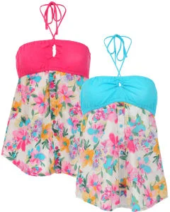 Brave Soul Women's 2-Pack Floral Summer Halter Neck Top - Pink/Blue - S - Bunt Bild 1