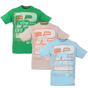 Men's 3 Pack Short Sleeve Race Printed T-Shirt - Blue, Stone, Green - M - Bunt Bild 1