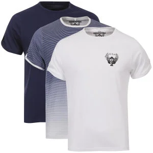 Ringspun Men's 3-Pack Leopard Short Sleeve Crew T-Shirt - Royal Striped/Navy/White - S - Royal Striped/Navy/White Bild 1