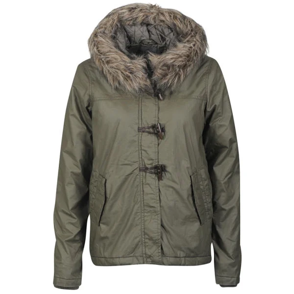Vero Moda Women's Province Fur Trim Short Duffle Coat - Safari - XS - Grün Bild 1