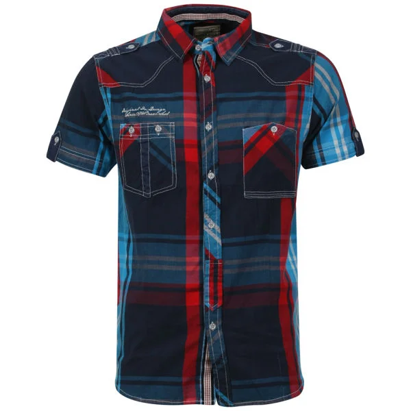 Brave Soul Men's Arcade All Over Check Shirt - Navy/Ecru/Blue/Red - S - Navy/Ecru/Blue/Red Bild 1