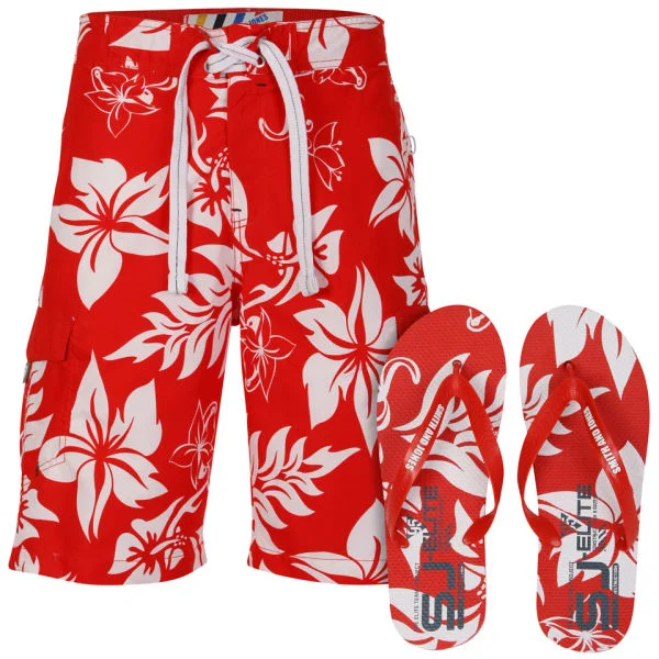 Smith & Jones Aniani Men's Swim Shorts and Flip Flops - Red - S - Rot Bild 1