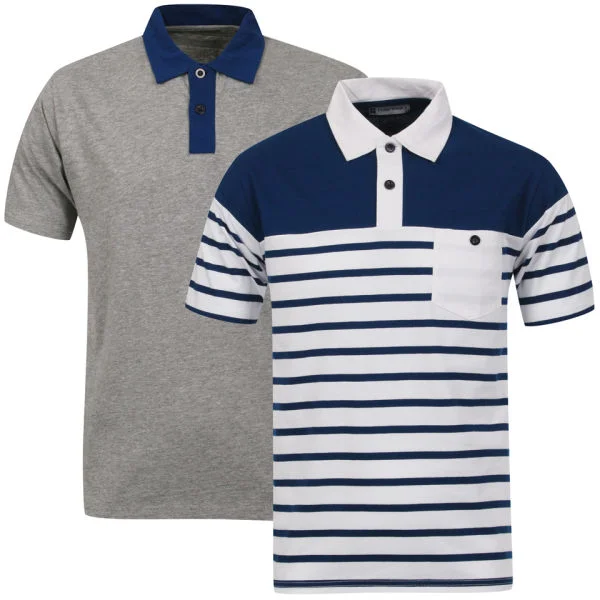 Tom Frank Men's 2-Pack Polo Shirt - Grey Marl Solid & Navy Stripe - S Bild 1