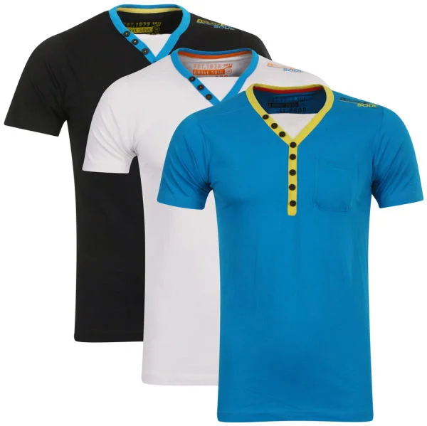 Brave Soul Herren 3er-Pack Chiverton V-Neck T-Shirt - Blau/Schwarz/Weiß - S - Multi Colour Bild 1