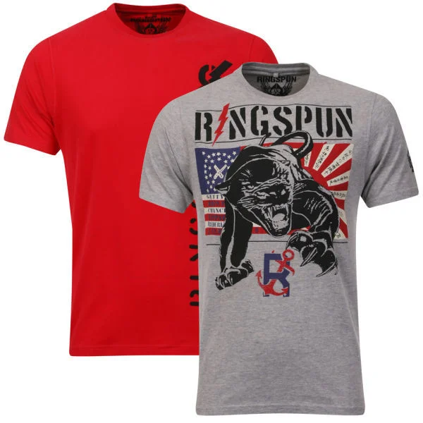 Ringspun Men's Panthers 2-Pack Graphic T-Shirt - Grey Marl/Red - S - Grey Marl/Red Bild 1