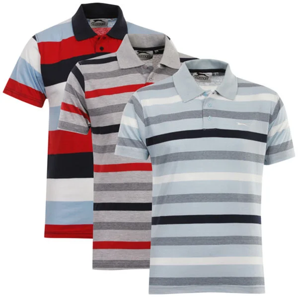 Slazenger Men's Defiant 3 Pack Striped Polo Shirt - Red/Blue/Red - S - Multi Colour Bild 1