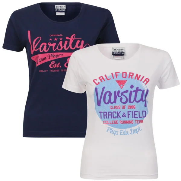 Varsity Team Players Women's 2-Pack T-Shirt - White California/Navy Swoosh - S - White/Navy Bild 1