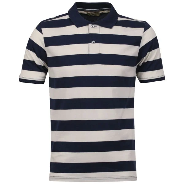 Brave Soul Men's Huxley Polo Stripe T-Shirt - Navy/Cream - S - Navy/Cream Bild 1