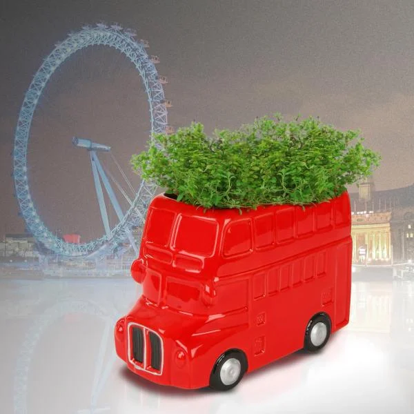 Roter Doppeldecker Bus Keramik Blumentopf Bild 1