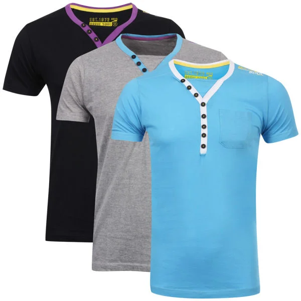 Brave Soul Männer 3-Pack Chiverton V-Ausschnitt T-Shirt - Schwarz/Grau/Blau - S - Bunt Bild 1