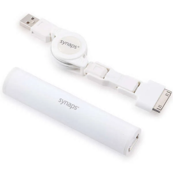 Synaps SmartPhone Power Bank Charger Plus TriPlug Retractable Cable (White) for iPhone/iPod Bild 1
