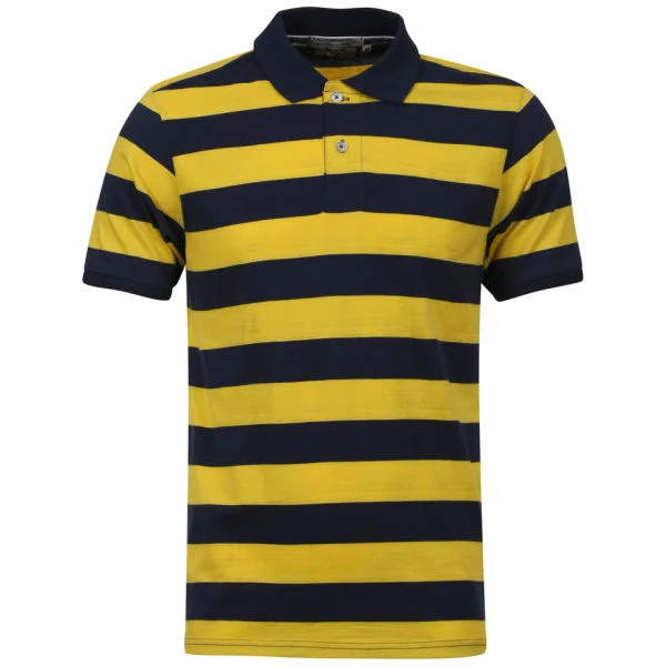 Brave Soul Men's Huxley Polo Stripe T-Shirt - Navy/Yellow - S - Navy/Yellow Bild 1