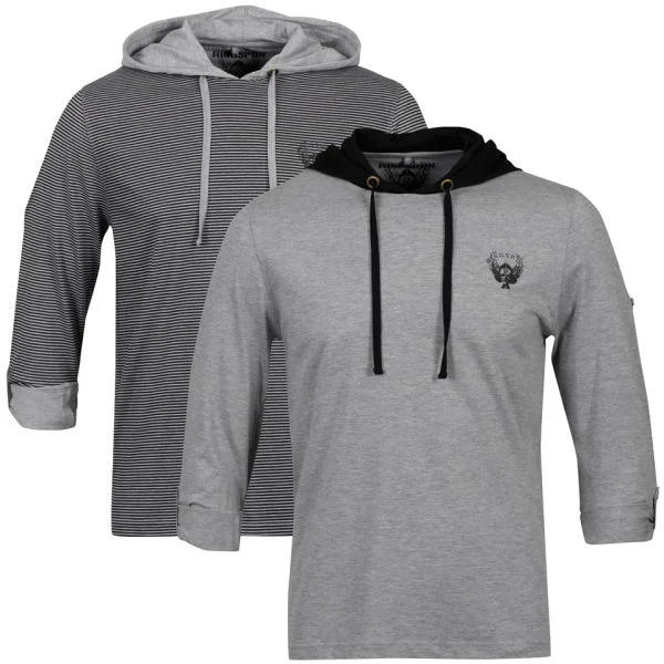 Ringspun Men's 2-Pack Darter Long Sleeve Hooded T-Shirt - Black/Grey stripe + Grey Marl - S - Black/Grey Stripe/Grey Marl Bild 1