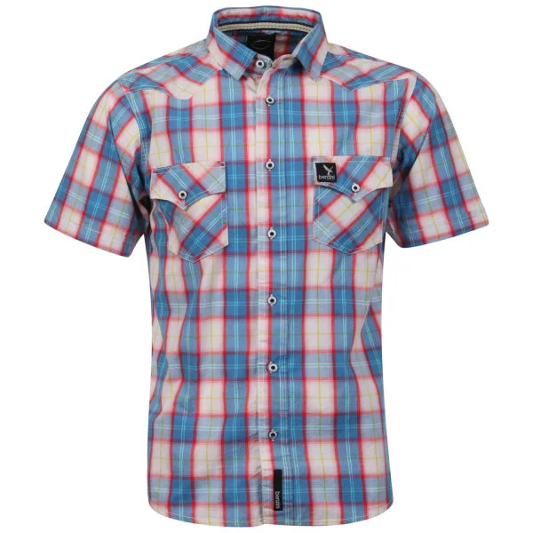 Benzini Men's Short Sleeved Check Shirt - Blue - S - Blau Bild 1