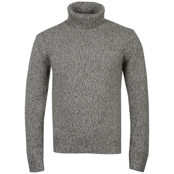 Hartford Men's Tweed Knit Turtle Roll Neck Jumper - Stone - S - Stein Bild 1